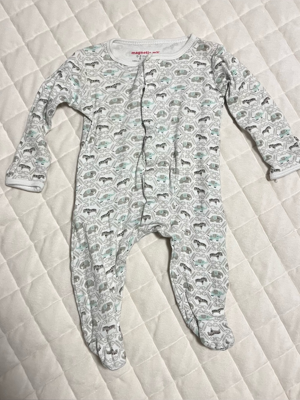Magnetic me elephant designed one piece footie baby size 0-3 months